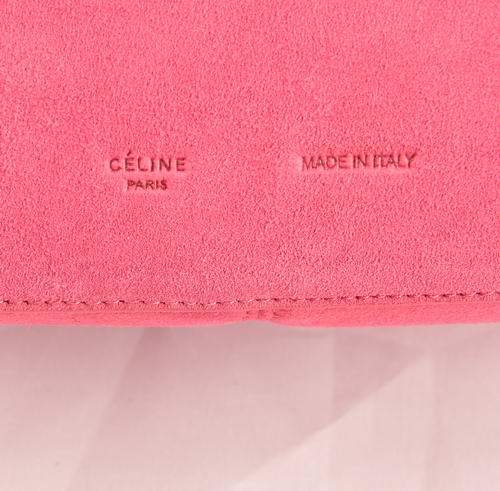 Celine Gourmette Small Bag in Suede Leather - 3078 Rose Red - Click Image to Close